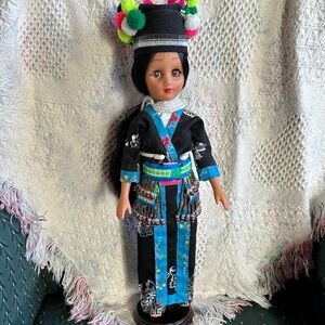 Collectible Hmong Doll with Black and Blue Outfit